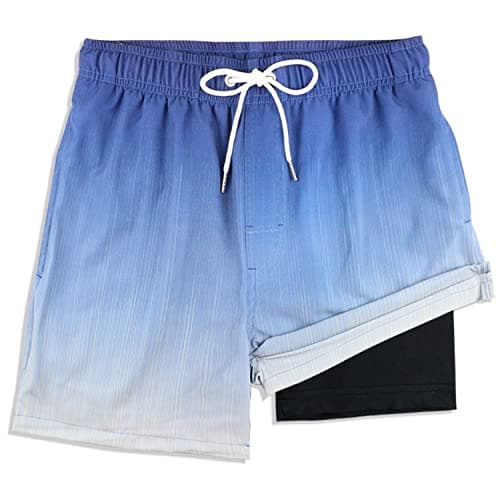 MILANKERR 5.5" Compression Swim Trunks Men Beach Shorts Men Swimsuit with Boxer Lining(Blue Green,X-Large) - Image 1