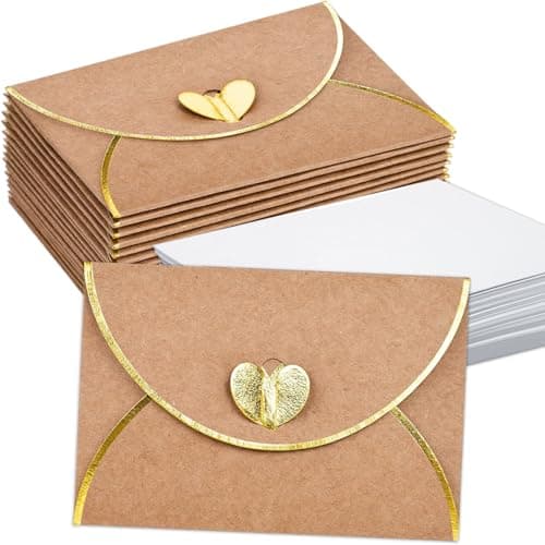 30 Pcs Mini Envelopes With Gold Heart Shaped Clasp, Mini Envelopes With Blank Cards For Wedding Birthday Greeting Cards Graduation(4.13 x 2.76 inch)