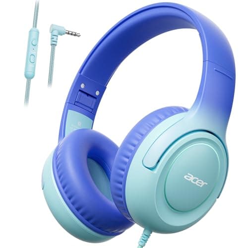 acer Kids Headphones - 85/94dB Volume Limiter, Foldable Wired Over Ear Headphones for Travel, 3.5mm Jack, Toddler Headphones for School, Travel, iPad, Tablet, Blue Gradient, HK03