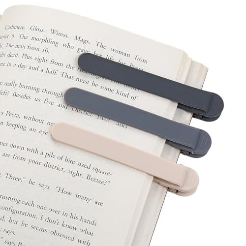3Pcs Automatic Bookmark, Silicone Smart Book Marks for Reading Women, Men, Kids,Cute Unique Book Markers Bookmark Clip Reading Accessories Gifts for Book Lovers (1 Dark Grey+1 Light Grey+1 Beige) - Image 1