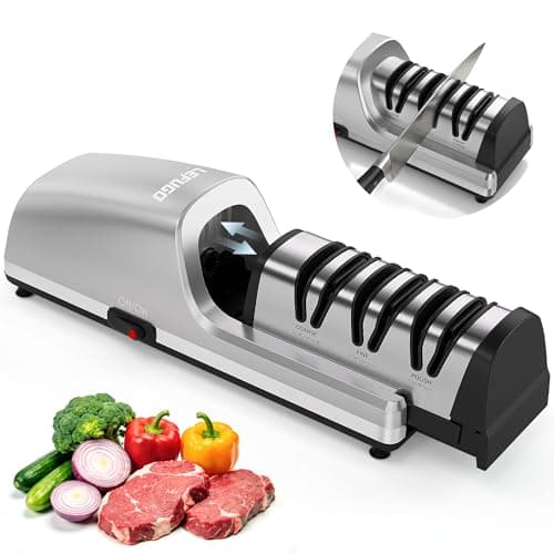 LEFUGO Electric Knife Sharpener for Kitchen Knives, Detachable Sharpening Head, 3-Stage Knife Sharpener Electric, 100% Diamond Abrasive, 15-Degree Precision Angle, Fast Sharpening, Polish (Silver) - Image 1