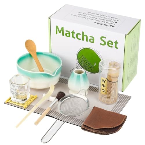 12 Pcs Matcha Whisk Set - Matcha Set Includes Ceramics Matcha Bowl and Cup, Matcha Kit for Ceremony Making Tools, Gift for Family/Friend (Gradient white-green) - Image 1