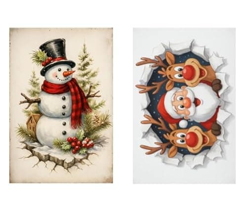 2-pack Vintage Country Style Santa Claus, Reindeer, and Holiday Themed Metal Tin Signs - Size: 12 x 8 inches, suitable for home decoration in living rooms, kitchens, bars, cafes, etc., and also makes a great gift. - Image 1