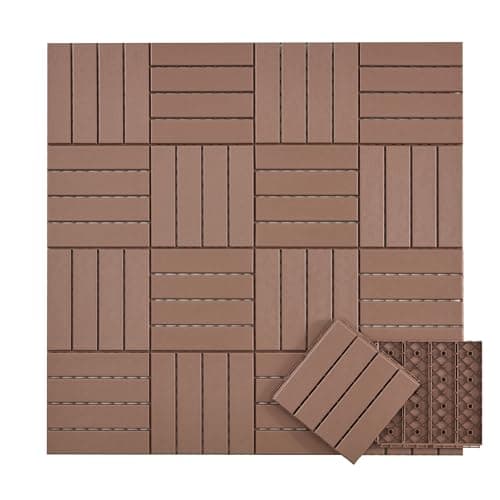 Candockway Plastic Interlocking Deck Tiles, 36 Pack Outdoor Flooring Waterproof Pavers for Patio Garden Porch Yard, All Weather Use, Coffee - Image 1