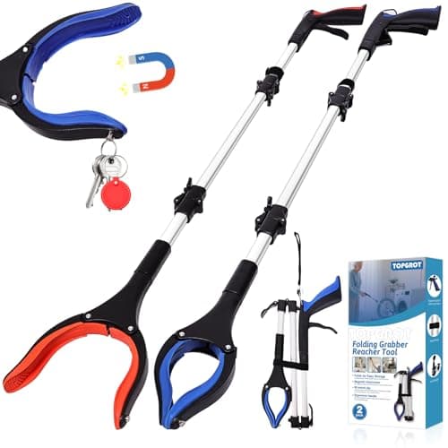 TOPGROT 36" Grabber Reacher Tool for Seniors 2 Pack, Foldable Reacher Grabbers Pickup Stick with Anti-Slip 90°Rotating Jaw, 4" Wide Extended Claw with Magnet for Disabled, After Surgery Recovery - Image 1