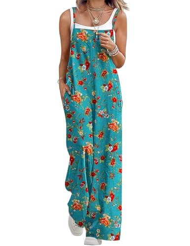 BOHOWE Plus Size Jumpsuits for Curvy Women Loose Casual Wide Leg One Piece Sleeveless Summer Overalls Adjustable Straps Long Pant Rompers with Pockets 2026 Fashion Clothes 2XL HPZ FL0AD - Image 1