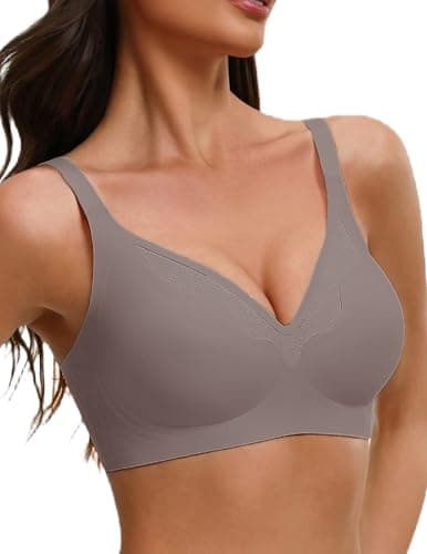 Showyoo Women's Wireless Bras Seamless Full Coverage Bralette No Underwire Comfort T-Shirt Bra with Lace Panel Insert Gray S - Image 1