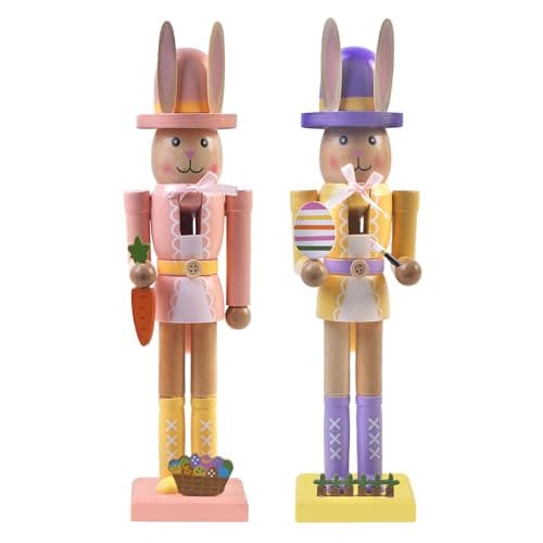 JARTEEK Easter Nutcracker Decorations, 12" Wooden Nutcracker Easter Bunny Decor, Indoor Decorations for Table, Spring Decor for Home, Rabbit Figuring for Home and Office Gifts - Image 1