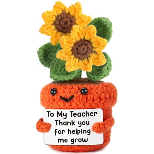LuoHere Teacher Valentines Appreciation Gifts Thank You for Helping Me Grow Teachers Day Easter Graduation Christmas Back to School Small Handmade Crochet Sunflower Plant Last Day of School - Image 1