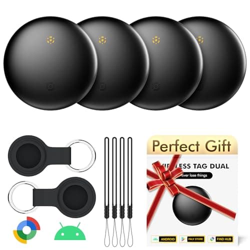 Bluetooth Tracker 4-Pack for Android & Samsung with Case, Smart Tag Item Finder for Keys Wallet Luggage, IP66 Waterproof, 365-Day Battery, Works with Google Find Hub (Black) - Image 1