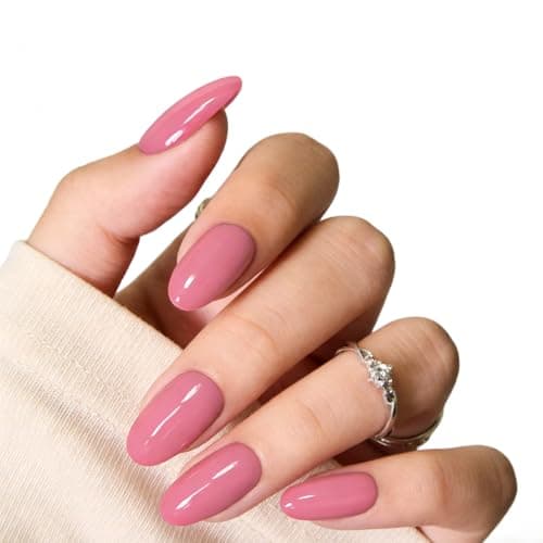 Baby Pink Press on Nails Medium Almond Acrylic Fake Nails, Valentines Solid Color False Nails Set with Varied Sizes for Women Daily Wear - Image 1