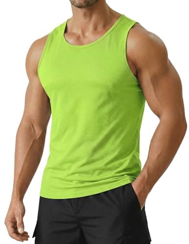 PINSPARK Training Tank Tops Men Athletic Sleeveless Workout Shirts Gym Fitness Bodybuilding Quick Dry Breathable Sports Tee Lemon Green - Image 1