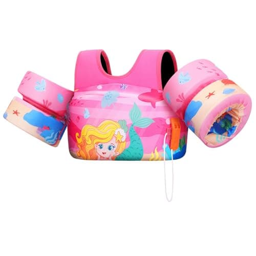 Heysplash Kids Swimming Vest, Toddler Floaties Fit 33-66 Lbs, Puddle Kids Jumper with Adjustable Strap, Swim Jacket Water Wing Arm Baby Float, Pool Sea Swimming Aid, Rosered Mermaid - Image 1