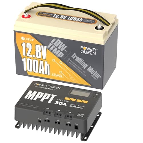 Power Queen 12.8V 100Ah Low-Temp LiFePO4 Battery with 24V30A MPPT Charger, Built-in 100A BMS, Grade A Battery Cell, Up to 15000+ Cycles, Perfect for Trolling Motor, Marine, RV - Image 1