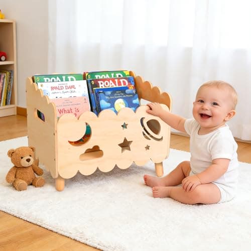 Kids Kookshelf, Montessori Toddler Bookshelf for Kids with 2 Adjustable Dividers, Nursery Book Shelves, Suitable for Baby Nursery book shelf, Playroom, Classroom or Bedroom Bookcase Storage Organizer - Image 1