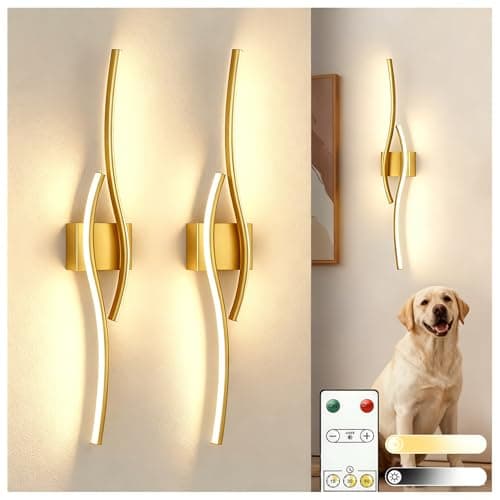 L LOHAS LED 31.6 inch Large Battery Operated Wall Sconces Set of 2, Rechargeable Wireless Sconce with Remote, Modern Gold Wall Lights, Dimmable Sconces Wall Decor for Bedroom, Living Room - Image 1