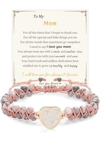 Sistble Mothers Day Gifts for Mom, Mom Birthday Gifts Jasper Heart Bracelet Mothers Day Basket Love Beaded Bracelets Christmas Gift for Mother Birthday Gift Ideas Natural Stones Jewelry - Image 1