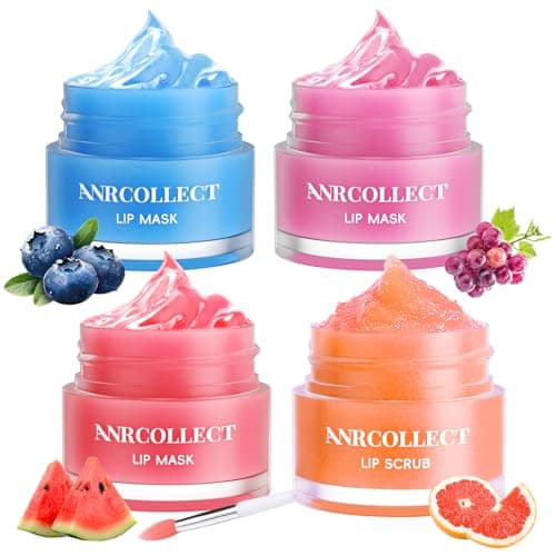 ANRCOLLECT Lip Mask Set, 1 Lip Scrub +3 Overnight Lip Mask, Lip Glowy Balm and Scrub for Women, Exfoliating and Hydrating Dry, Chapped, Crack Lips, 4 Pack Lip Skincare Gift Set, Valentines Day Gifts - Image 1