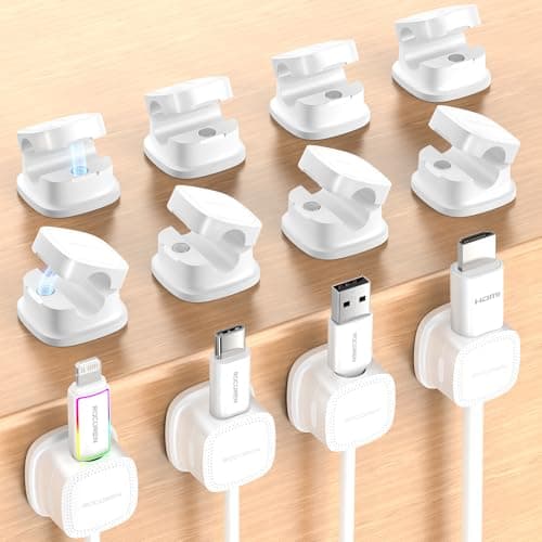 12-Pack Magnetic Cable Clips Cord Organizer-Cable Smooth Adjustable, Rocoren Desk Cable Management Accessories,Cable Holder Clips Wire Holder Keeper for Desktop,Nightstand,Wall,Home Office,Phone,Car - Image 1