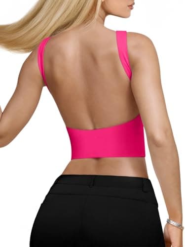 REORIA Women's Summer Sexy Open Back High Neck Sleeveless Tank Top Double Lined Y2k Trendy Backless Crop Tops Rose Red Medium - Image 1