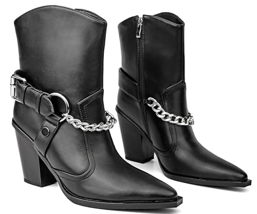 feetquake Ankle Boots for Women Block Heels Western Boots Comfortable Black Cowgirl Boots Women 9M - Image 1