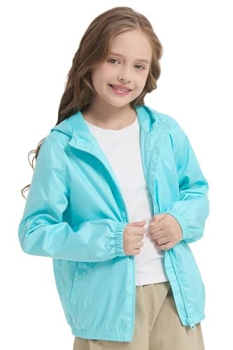 Orolay Boys Lightweight Rain Jacket Girls Hooded Raincoat Toddler Lined Outdoor Windbreaker for Kids Blue 6-7 - Image 1