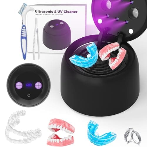 Upgraded Ultrasonic Retainer Cleaner Machine, 45kHz Dental Cleaning for denture Jewelry, Watch Strap, Night Guards, Toothbrush, Mouth Guards, Aligner, Braces,Denture Cleaners Digital Timer, 200ML - Image 1