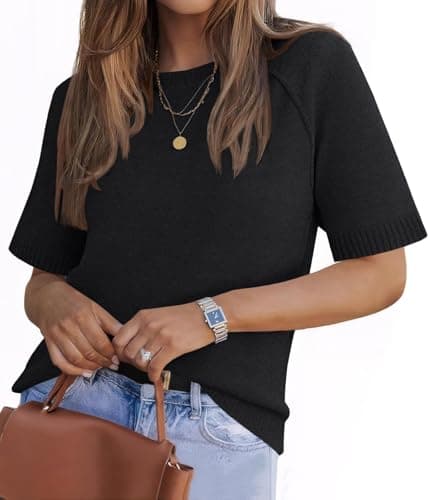 ZDC Women's Short Sleeve Sweaters 2026 Fall Lightweight Loose Fit Knit Pullover Tops Black - Image 1