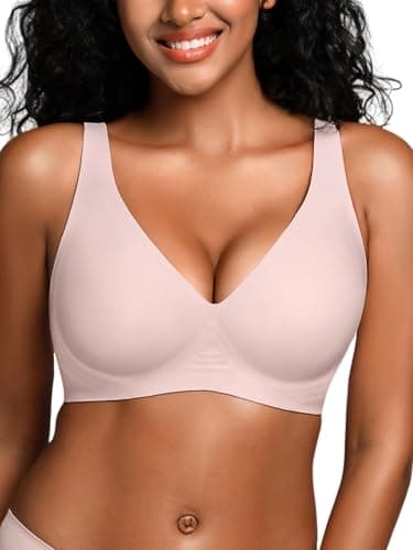 Wireless Bras for Small Breasted Women - S-L Deep-V Jelly Seamless Bralette, Comfortable Padded T-Shirt Bra No Underwire Pink L - Image 1
