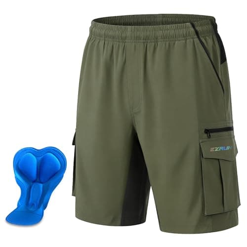 Men's Mountain Bike Shorts 3D Padded Bicycle Biking Shorts Quick Dry Lightweight MTB Cycling Shorts (Army Green, L)