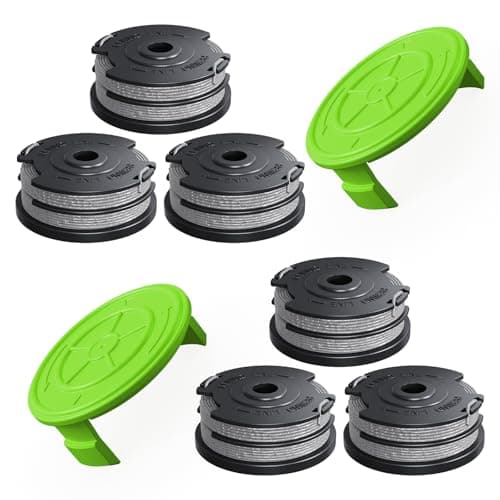 YWTESCH 8 Pack Weed Wacker String Fit for Greenworks String Trimmer, 0.065"-18Ft Dual String Trimmer Line Auto-Feed Weed Eater String Replacement Parts Spool(6-Pack) Cap Cover(2-Pack) - Image 1