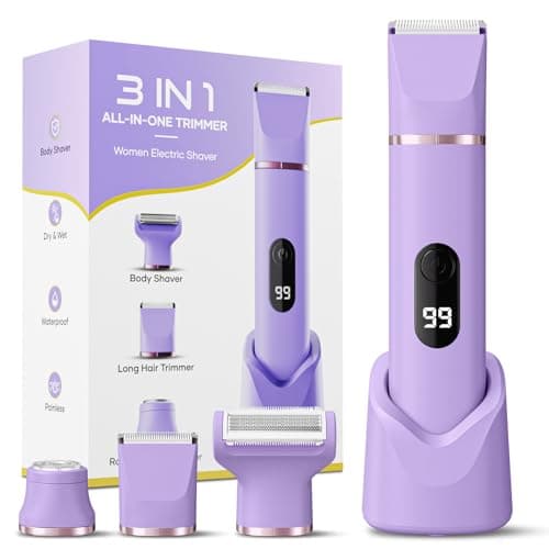 Bikini Trimmer for Women, Tiovara Painless Electric Razors Shaver IPX7 Waterproof Cordless Body Hair Trimmer Pubic Hair Removal with USB Charge Dock for Underarm Leg Arm Body Face Silk Skin (Lilac) - Image 1