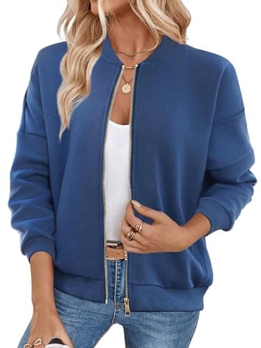 GEMLON Womens Zip Up Sweatshirts Jackets Long Sleeve Casual Loose Outwear with Pockets Blue XL - Image 1