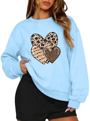 PEFYERVERY Sweatshirt Crewneck Long Sleeve Pullover Plus Size Heart Leopard Print Graphic Hip-Hop Y2k Street Oversize Style Winter Clothes Blue M - Image 1