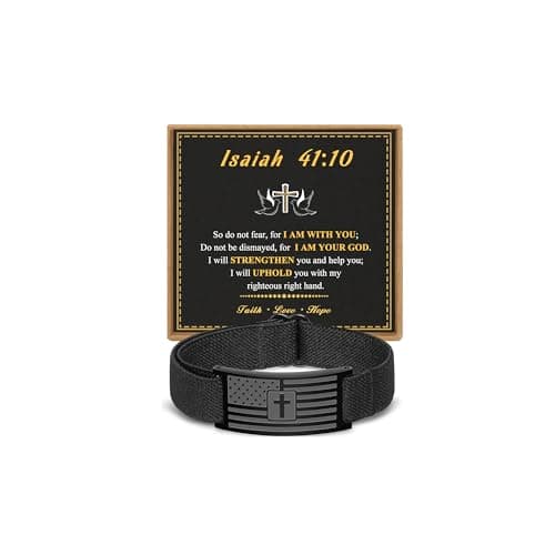HEYOLL Cross Bracelet for Men Boys, Black American Flag Cross Bracelet Bible Verse Christian Religious Wrist Jewelry Valentine Christmas Gifts Ideas Teen Teenage Kids Boys Son Ages (Isaiah 41:10) - Image 1