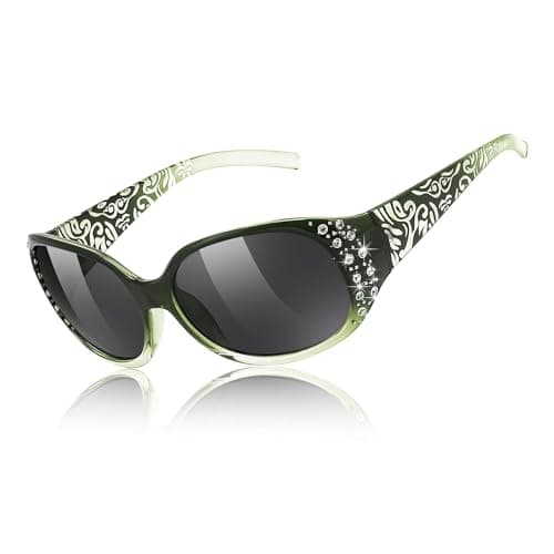 FEISEDY Women's Polarized Sunglasses Wrap Around Rhinestone Design Fashion Sunnies UV400 Protection B1091 Green/Grey - Image 1