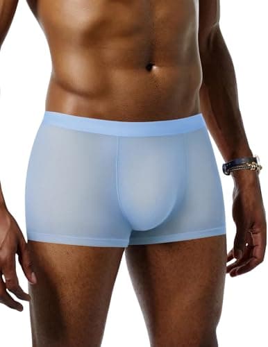 Avidlove Mens Underwear Trunk Breathable Mesh Boxer Briefs Sexy Lingerie Boxer Shorts for Men Blue S - Image 1