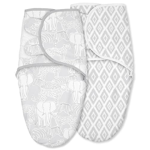 CIVARUA KIDS Baby Swaddles for Newborn Organic Cotton,Soft & Snug Newborn Velcro Swaddle 0-3 Months Sleep Sack Helps Calm Startle Reflex, 2-Pack Wrap Nursery Swaddling Blankets Elephant