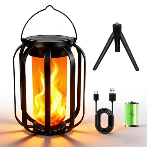 Solar Lanterns Outdoor Waterproof , Flickering Flame Garden Lights with 2 Modes Dual Charging USB & Solar, Outdoor Waterproof Hanging Lantern for Halloween Party Holiday Decor - Image 1