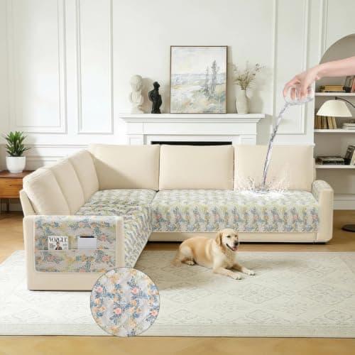 ALIECOM L Shaped Couch Cover for Sectional Sofa Waterproof Sofa Slipcover Non Slip Corner Couch Covers for Dogs Cats (Large, Willow Floral)