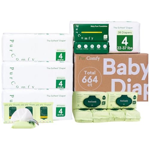 PurComfy Baby Diapers Essential Kit, 4 Pack Size 4 Diapers (152 Ct), 6 Baby Wipes (360Ct), 4 Travel Pack Wipes (32Ct) and 2 Dry Wipes (120Ct), All in One Newborn Essentials Kit, Total 664 Ct - Image 1