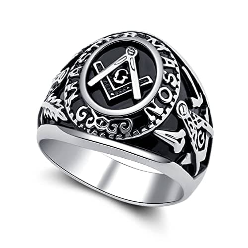 YLWJSP Freemason Ring - Signet Style, Stainless Steel, Size 9 - Masonic Master Mason Gift for Occasions - Image 1