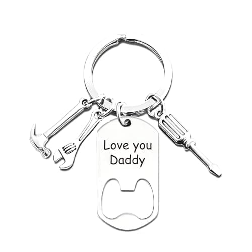 Ediseng Funny Dad Birthday Gifts from Daughter,Cool Keychain for Men,Cool Dad Keychain with Bottle Opener,Wrench,Screwdriver and Hammer - Image 1