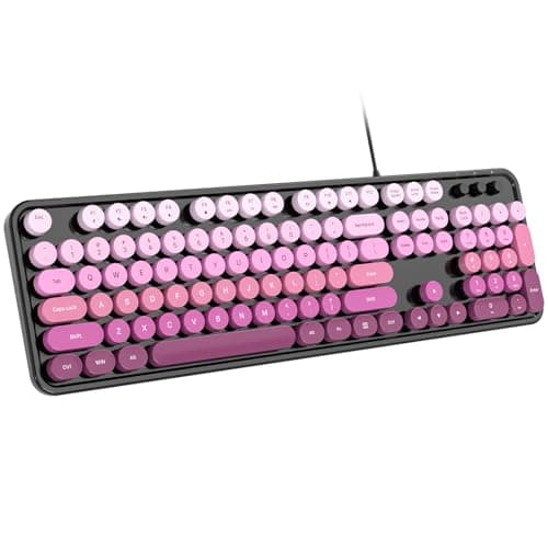 Dliter Wired Keyboard, 104 Keys Full Size Typewriter Keyboards, USB Plug and Play Office Keyboard with Number Pad, Caps Indicators, Foldable Stands for Windows, PC, Laptop (Black Pink) - Image 1