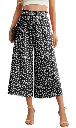 IWOLLENCE Women Flowy Loose Wide Leg Pant Summer Beach Casual Trousers high Waist Adjustable Knot Business Work Casual Pants LD Black Large - Image 1