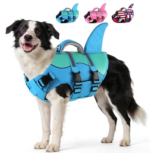 Dogcheer Dog Life Jacket Shark, Neoprene Harness Dog Life Vest with Lift Handle, Reflective Adjustable Pet Swim Float Vest for Small Medium Large Dogs - Blue, XL - Image 1