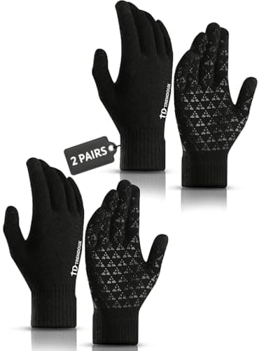 TRENDOUX Heather Large Gloves for Men Women Cold Weather, Lightweight Touch Screen Texting Phone Cozy Lined Glove, 2 Pairs - Image 1
