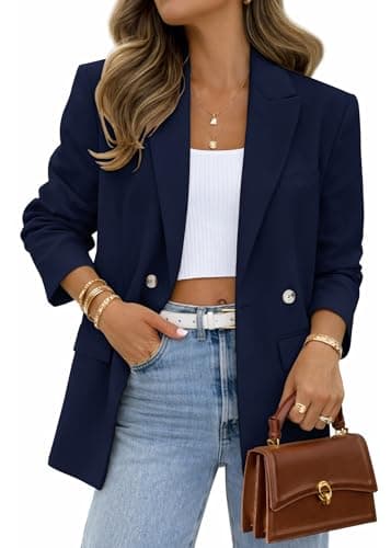 Lazysmile Blazers for Women Business Casual Long Sleeve Lapel Open Front Suit Jacket Office Work Clothes with Pockets Navy - Image 1