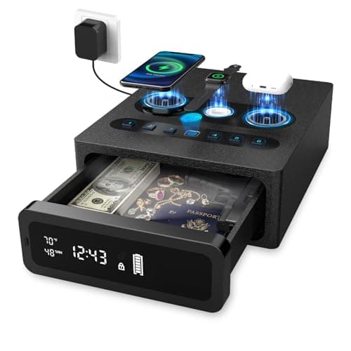 Biometric Smart Gun Safe with Wireless Charging, 3-in-1 Quick-Access Handgun Safe with Fingerprint & Backlit Keypad, Bedside Drawer Security Safe with Security Cable Hole & LED Light & Digital Display - Image 1