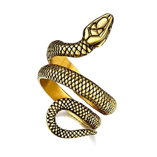 Bestyle Vintage 18K Gold Plated Snake Ring for Women Men Adjustable Cool Rings Snake Jewelry Gothic Punk Finger Rings Fashion Halloween Costumes for Women, Size 12 - Image 1